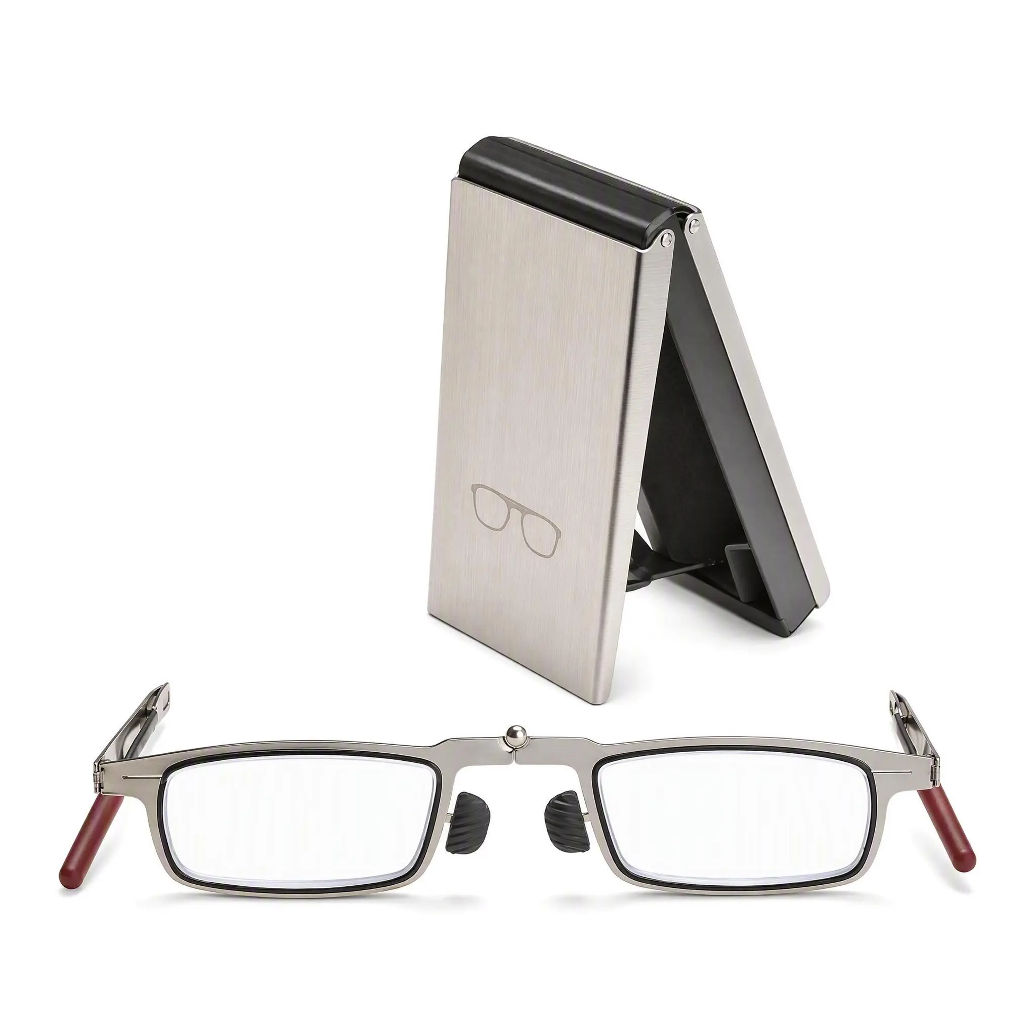 Portable Folding Pocket Reading Glasses for Men, with Slim Metal Phone-Attachable Storage Case, Ultra-Light Compact Anti-Fatigue Clear Lens Readers, Lightweight Pads for Travel, Office Use
