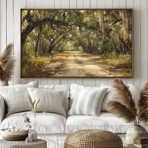Dirt Road Oil Painting / Vintage Oak Tree Oil Painting / Moody Florida Spanish Moss Oil Painting Prints