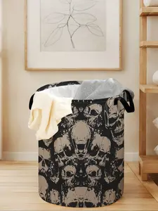 Skull Print Laundry Basket with Handle, Durable Foldable Clothes Storage Bin, Large Capacity Toy Organizer for All Seasons