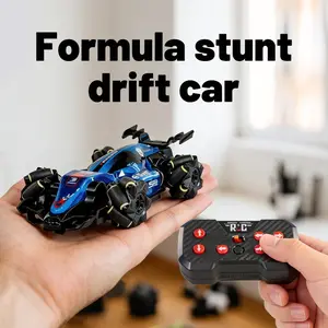 2.4G Mini RC Car Formula Racing Car 4WD Stunt Remote Control Drift Car Toy with Light Universal Wheel Car Toy for Kids Q239 Blue