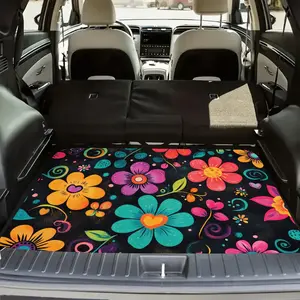 1pc Vibrant Floral Trunk Mat - Non-Slip Rubber Foot Pad with Colorful Petal Design, Durable Polyester, Perfect for Home & Office Use, Ideal for Car Interior for storage & Decor, Car Floor Mat, Car Foot Mats, Car Interior Accessory
