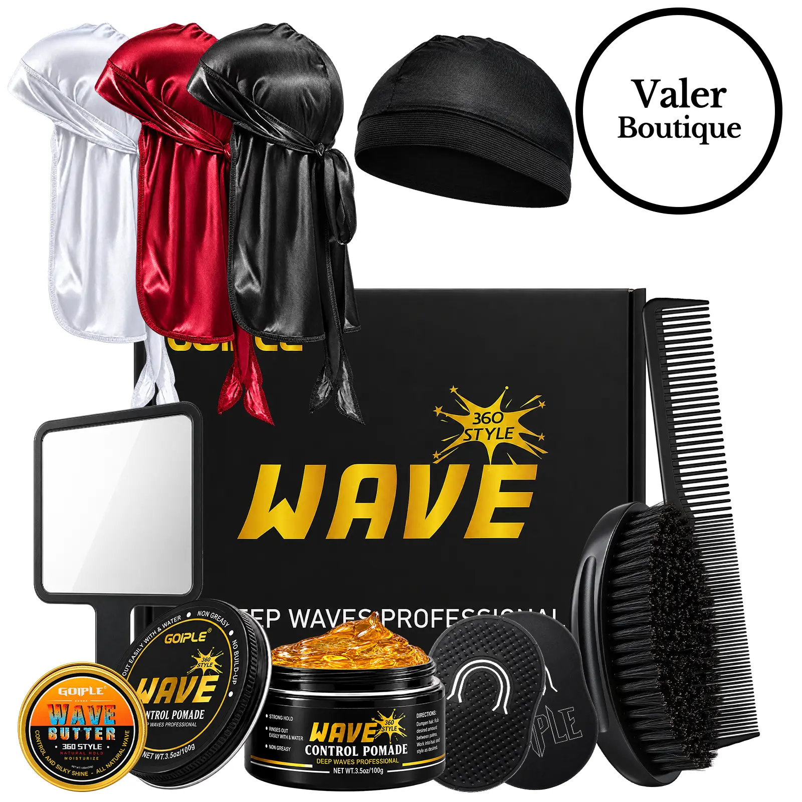 Men's Strong Hold Wave Kit Set Training Kit for Men Goiple Pomade Curved Brush Durag Cap Set Strong Hold Easy Wash Moisture Shine for Silky Waves Men's Hair Care Synthetic Comfort - Long Tail Wide Straps,valentine's day gifts for her/him