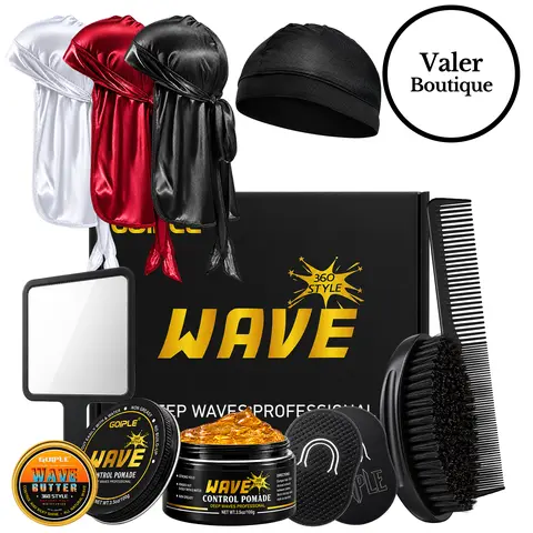 Men's Strong Hold Wave Kit Set Training Kit for Men Goiple Pomade Curved Brush Durag Cap Set Strong Hold Easy Wash Moisture Shine for Silky Waves Men's Hair Care Synthetic Comfort - Long Tail Wide Straps,valentine's day gifts for her/him
