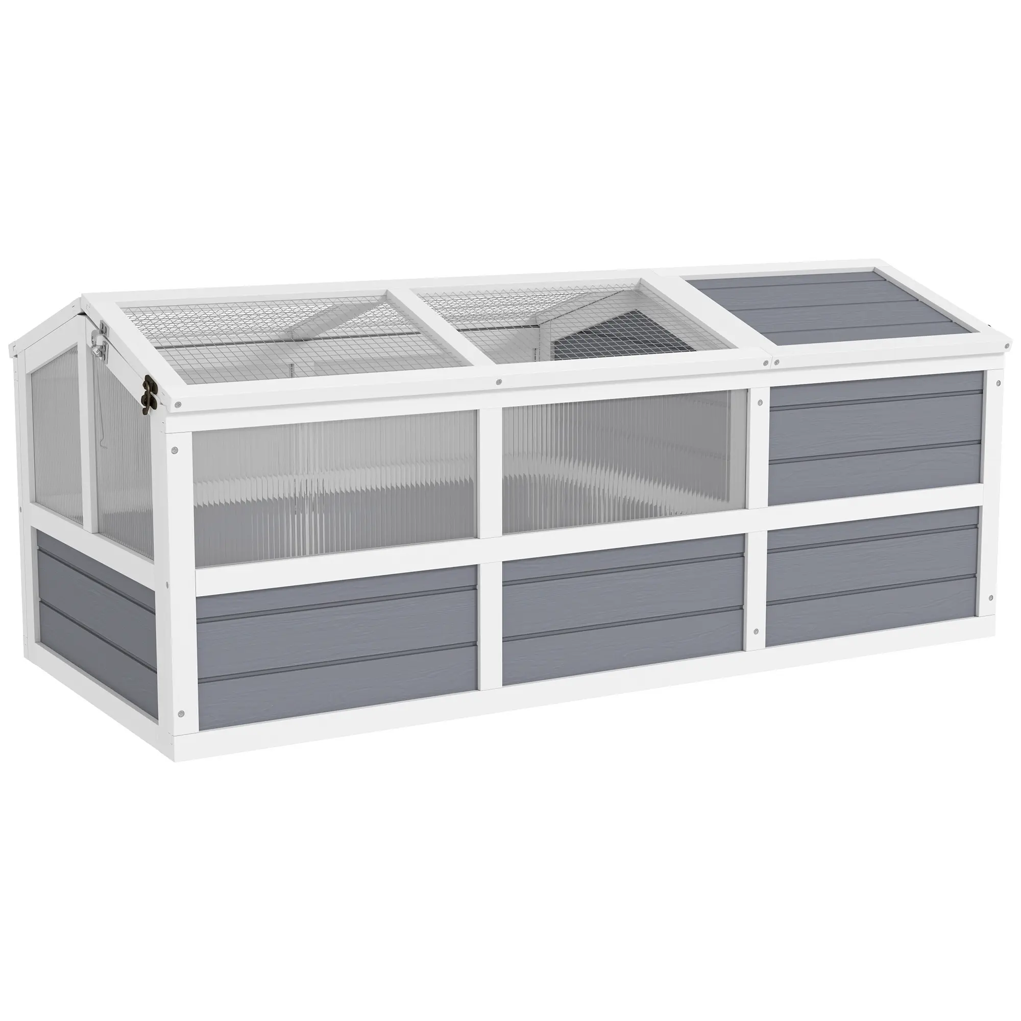 PawHut Tortoise Habitat Outdoor, Wooden Tortoise House Bottomless Design with Doors, PC Sun Panel Windows, Tortoise Enclosure for Small Animals, Rabbits, Light Gray