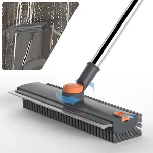 Floor Scrub Brush with Long Handle, cleaning brush,3 in 1 Scrape and Heavy-Duty Stiff Bristle Scrubber Brush for Cleaning Shower Bathroom, Patio, Garage, Kitchen, Wall and Deck