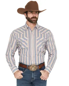 Ely Walker Men's Striped Long Sleeve Pearl Snap Western Shirt - 2029310-Nv