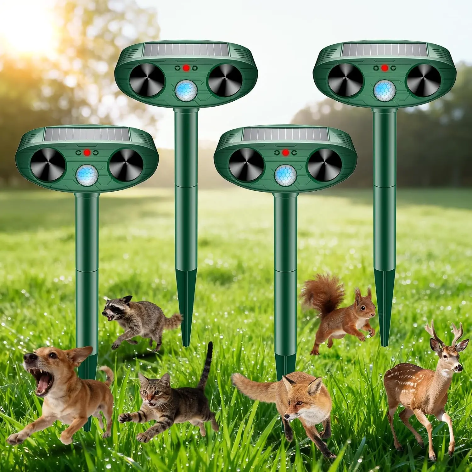 2026 4 Pack Animal Repeller,Waterproof Animal Deterrent Devices Outdoor Repels Cat, Dog, Fox, Derrent, Rat