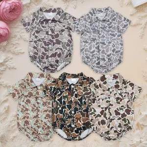 Baby Boys Clothing, Fitted Short-Sleeve Camo Design Hunting Romper - Soft Cotton Infant Toddler Bodysuit with Snap Closure, Button Pockets, Outdoor Outfit