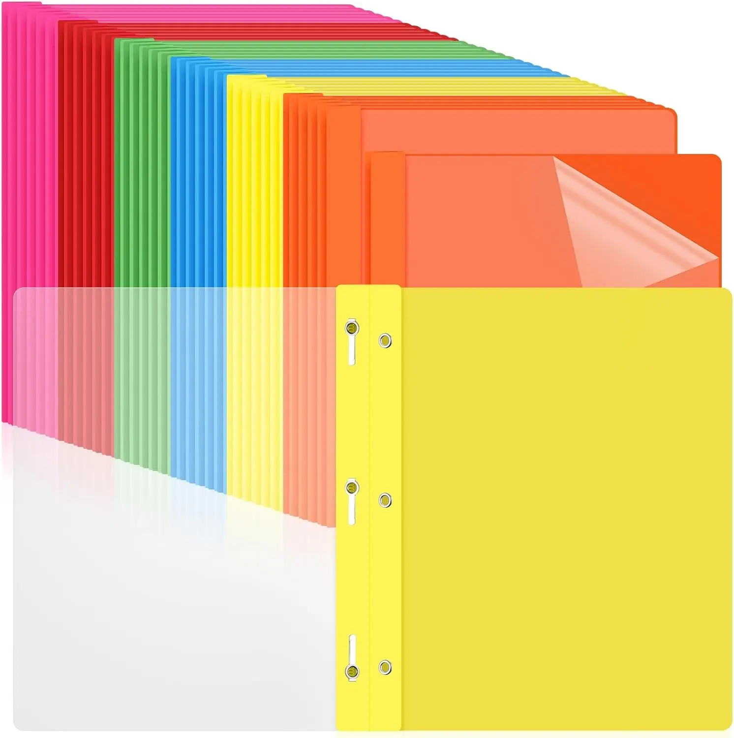 48 Pack Plastic Report Covers with 3 Prongs Bulk Presentation Folders, 100 Sheet Capacity, Clear Front for Presentation Documents, School Office Supplies, Bright Colors