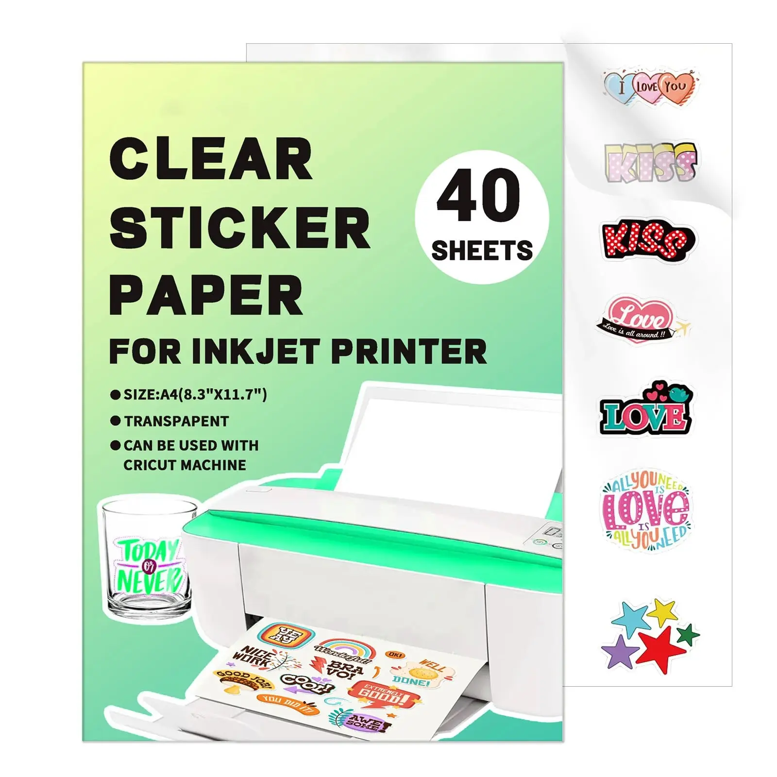 Transparent Waterproof Adhesive Printer Paper, Clear Sticker Paper, 30/50 Sheets A4 Size 8.26x11.7 Inches, Self-Adhesive for Inkjet Printers