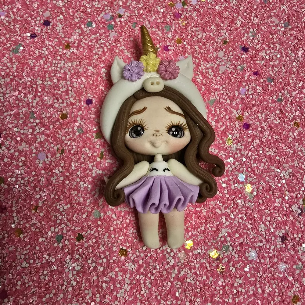 Hand-Made unicorn girl Clay Doll for DIY Craft Embellishments - Approximately 2.6 Inches Unique Designs for Various Crafts with Pink Bow & Tutu