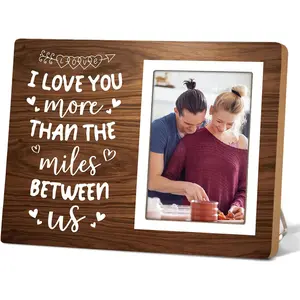 Love Picture Frame, Gifts for Girlfriend Boyfriend, Couples Picture Frame for Him or Her, Long Distance Relationships Gifts, I Love You More Than The Miles Between Us,Valentine's Day photo frame