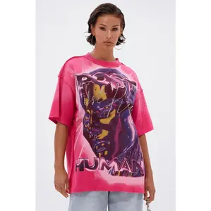 FIRST ROW POST HUMAN OVERSIZED GRAPHIC TEE IN PINK
