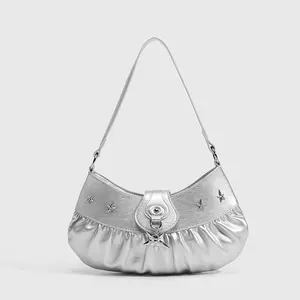 Trendy Star Decor Ruched Dumpling Underarm Bag for Women, Spring Summer New Arrival Y2K Aesthetic Shoulder Bag, Chic Minimalist Crossbody Purse with Soft Pleated Design, Versatile Casual Handbag for Daily Outings, Parties, Dating, Fashionable Lightweight