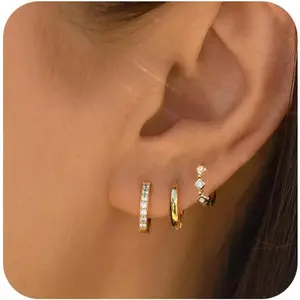 Hoop Earrings for Women Trendy, Dainty  Stud Earrings 14K  Plated CZ Huggie Hoop Earrings Set Small Dangle Earrings Cute Cartilage Earring Sets for Multiple   Gifts
