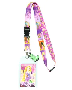 Disney Tangled Princess Rapunzel Scenes Breakaway Lanyard ID Badge Holder with 2" Rubber Pascal Charm