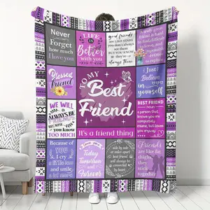 Comfortable, Bohemian Patchwork Border, Grid Pattern, Letter & Slogan Design, Ideal Gift for Friends, Family, Room Decor, Letter Print Blanket