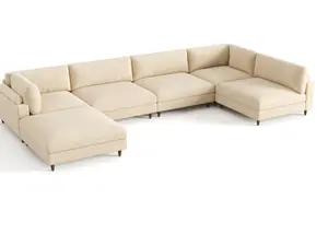 [Memorialday]【Ships in 5 Boxes】AMERLIFE Modular Sectional Sofa with 44" Extra Deep Seat, Oversized 6-Seater Modular Sofa for Plus-Size & Big Families, Sectional Couch for Living Room, Easy Assembly, Beige Corduroy