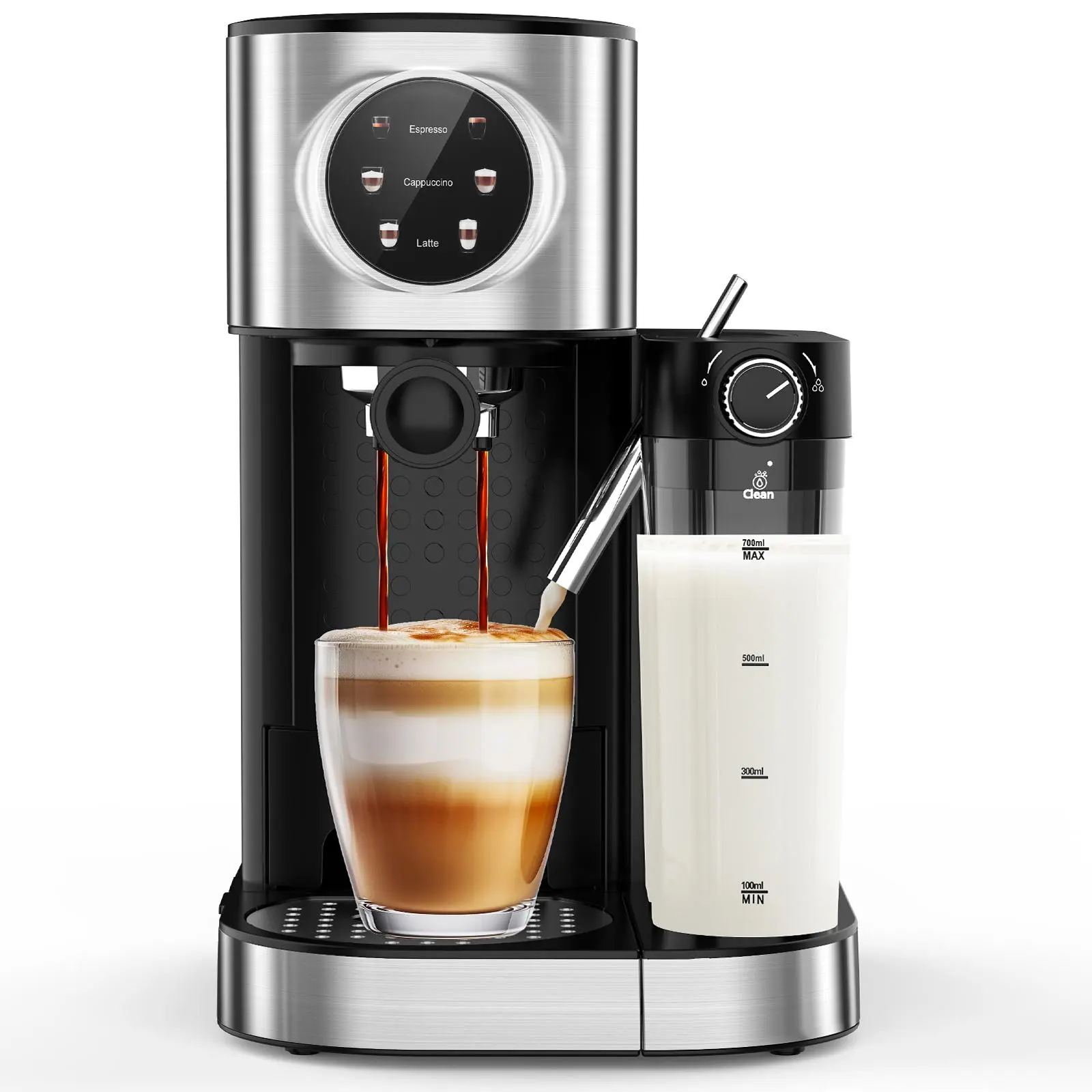 COWSAR 20Bar 3-in-1 Professional Espresso Machine (Black) - Kitchen Appliances, Coffee Maker with Automatic Milk Frother, Touch Control, Dual Heating System, Capsule Compatible, Adjustable Drip Tray, 700ml, for At Home Latte & Cappuccino