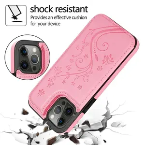 Butterfly-Flower Embossed Leather Flip Case for iPhone 17 16 15 14 13 12 11Promax mini XSMAX XR SE2 6 7 8PLUS Smartphone Cellphone Handheld Accessories with Card Slot, Cool Butterfly Patterns, Drop-Proof Protection  Luxurious Phone Case