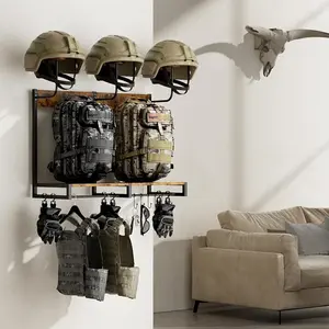 Wooden Motorcycle Helmet Holder Wall Mount Rack with 6 Hooks Display & Storage Rack Motorcycle Jacket Motorcycle Gloves Holder Rack