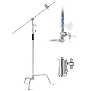 VEVOR C Stand with Boom Arm,  Max Height 10.83 ft/330 cm, Stainless Steel Heavy Duty Photography Light Stand with 4.8-9.8 ft Adjustable Height, 2 Grip Head for Studio Monolight, Softbox, Reflector