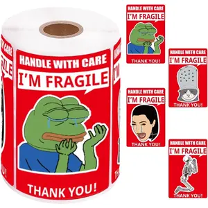 3x2 Inch Funny Fragile Stickers for Shipping - Cry Meme Design, 500 Strong Adhesive Labels, Handle with Care Stickers for Moving and Packaging (1 Roll)