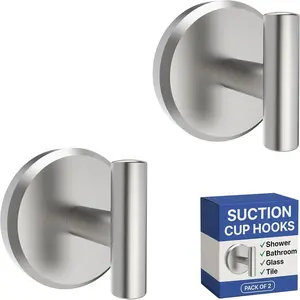 Suction Cup Hooks T Shape (2 or 4 Pack) (Brushed Nickel, 2, Count)