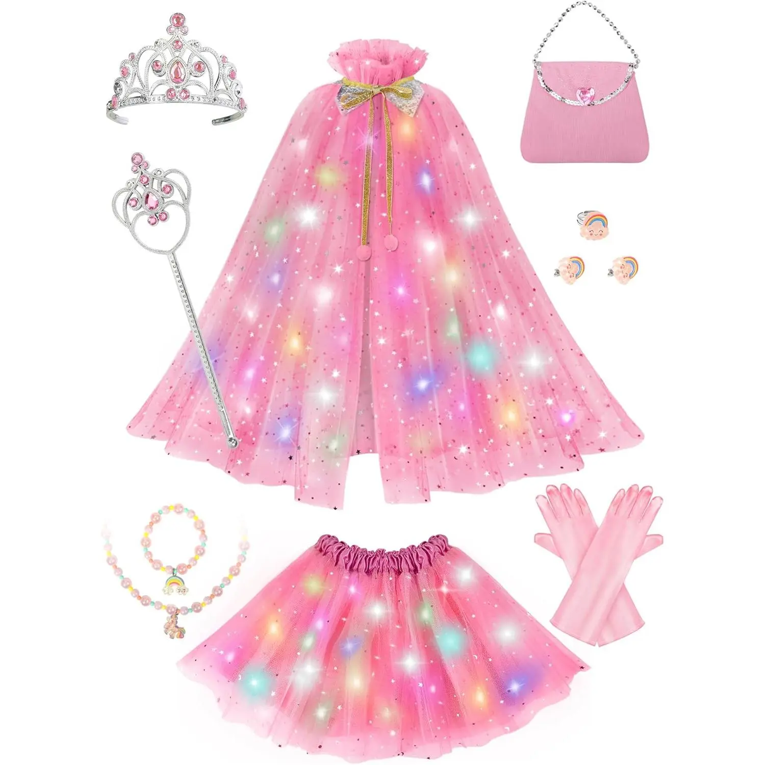 F-CPA05  Light Up Princess Dress Up Clothes for Girls Aged 3 4 5 6, Princess Cape, Girl Costume for Christmas Birthday Gift