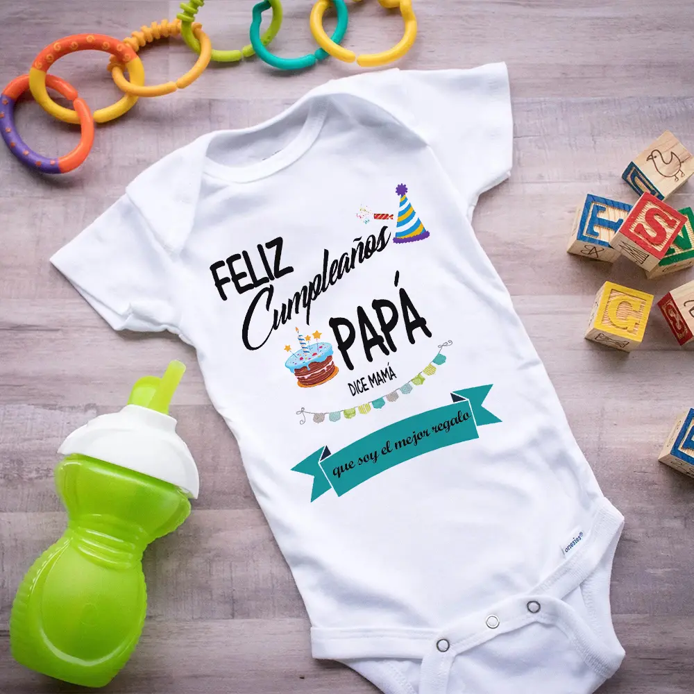 Onesie Bodysuit for Newborn Baby, Short Sleeve Casual Top with 'Happy Birthday Dad' Print, 100% Cotton Infant Outfit with Snap Closures, Baby Items, Button, Casual Tops, Fitted, Round, Skin-Friendly, Newborn Outfits, Soft Cotton, Fun Themed Bodysuits, Env