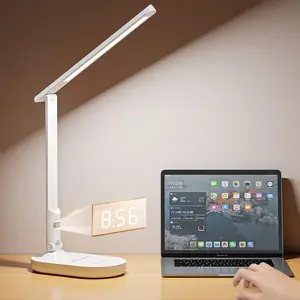 F-DLP22  Foldable LED Desk Lamp for Home Office, 3 Color Modes & 4-Level Brightness, Rechargeable USB-C Study Light, Space-Saving Portable Desk Lamp for Reading, Dorm, Bedroom (White)
