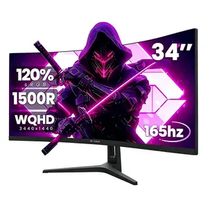 CRUA 34" Curved Gaming Monitor, WQHD 3440x1440 165/144Hz 1500R Ultrawide, FreeSync, 120% sRGB, HDMI 2.0/DP 1.4, Tilt Adjustable