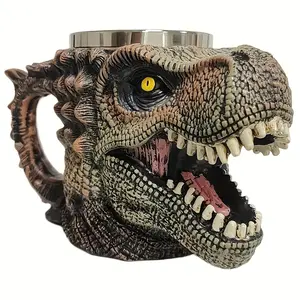 Vintage Resin and Stainless Steel Dinosaur Head Mug, Retro Dragon Bone Coffee Mug, Gothic Style Reusable Drink Container, Cup, Perfect for Fantasy Lovers