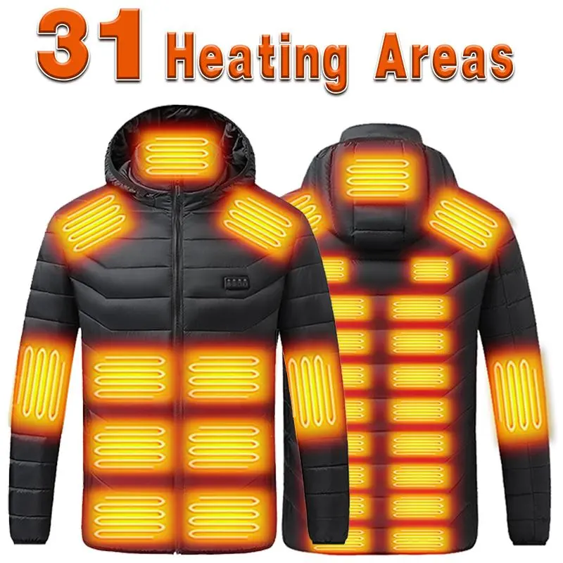 Upgraded Heated Hoodie with 31 Full Coverage Heating Areas, 4 Switch Control and 3 Temperature Modes, Thermal Zip Up Jacket Men Women Winter Work and Travel