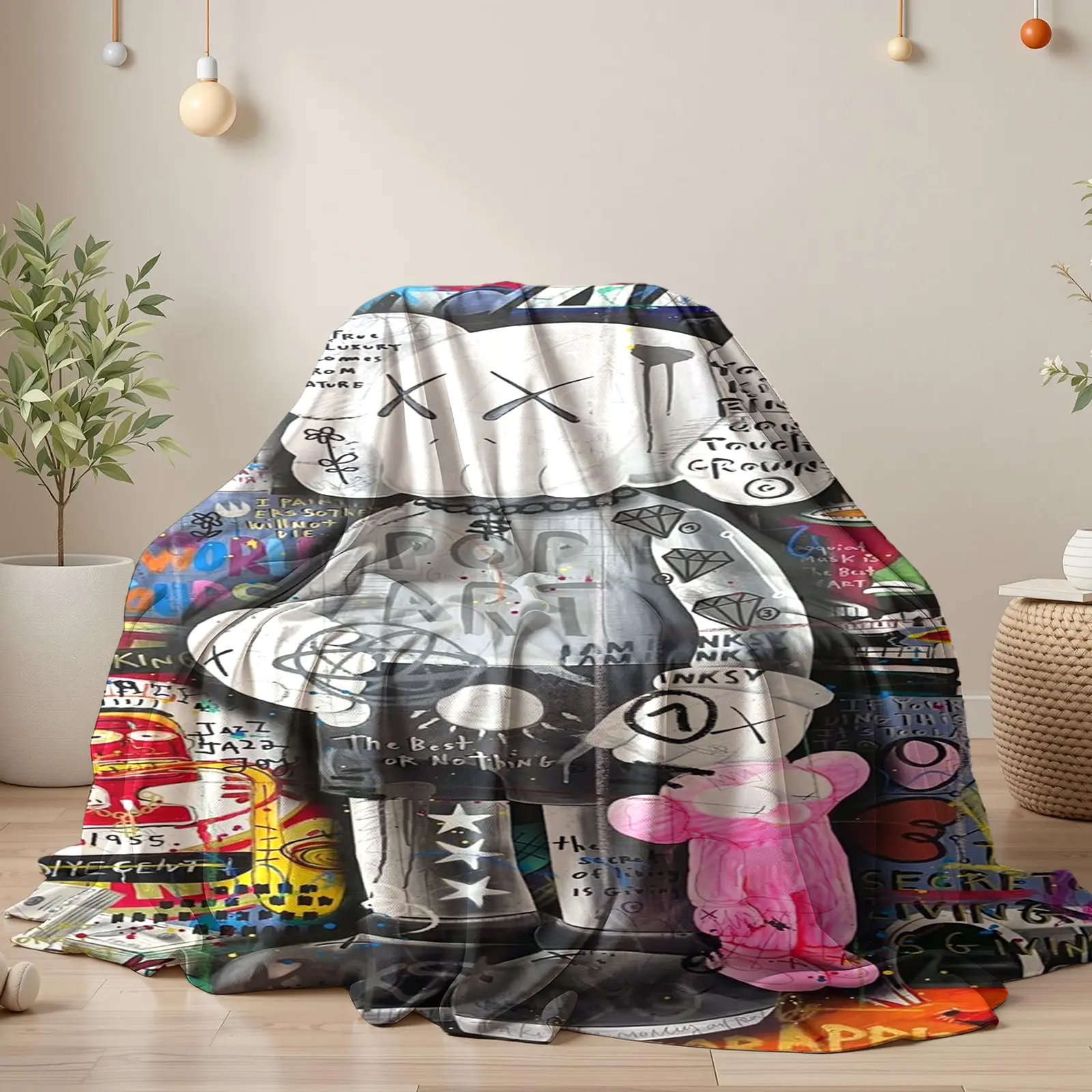 KAWS XX Eyes Figurine POP ART Pattern Blanket, Street Graffiti and 