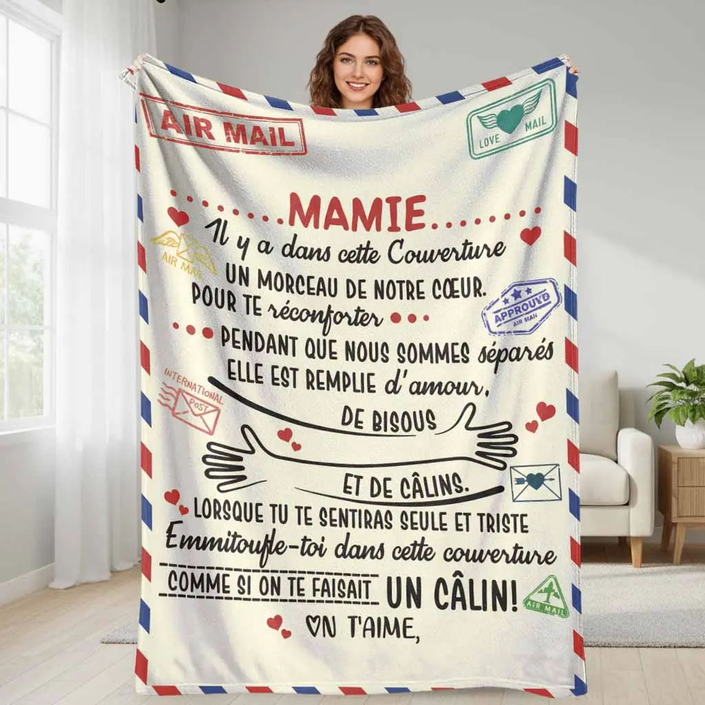 Grandma Air Mail Love Letter Flannel Blanket - Vintage Postal Hearts Print, Cozy Aesthetic, Comfy and Cozy, Wrinkle Resistant, Soft Durable Breathable Fabric, Multi-Size (50x60in Teen Throw, 60x80in Adult Blanket), Indoor-Outdoor Holiday Home Gift