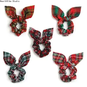 Color-Block Vintage Christmas "Bunny Ear" Scrunchie — Versatile Floral Fabric Holiday Hair Accessory