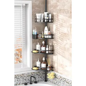 Shower caddy corner tension pole adjustable 4tier bathroom organizer shelves rustproof bathtub shampoo rack inch