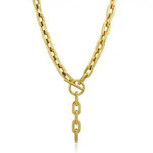 Waterproof Charm Bracelets for Women Chunky Chains with Pendants Necklaces Bracelet Set OT Toggle Clasp with Link Chain Charm Pendant Big Thick