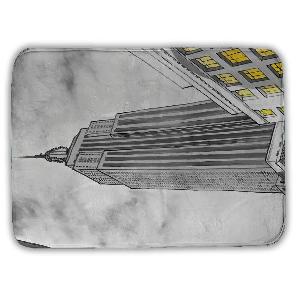 360 stand Microfiber Soft Absorbent Bath Mat, 17x24 in Modern Gray Building Cities Design with Empire State Building Decor, Water Absorbent Mat for Gifting, Soft Absorbent Mat