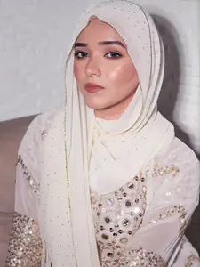 Women's Plain Rhinestone Jersey Turban Hijab, Soft Comfort Fit Headscarf, Breathable Long Chain Scarf, Suitable for All Occasions