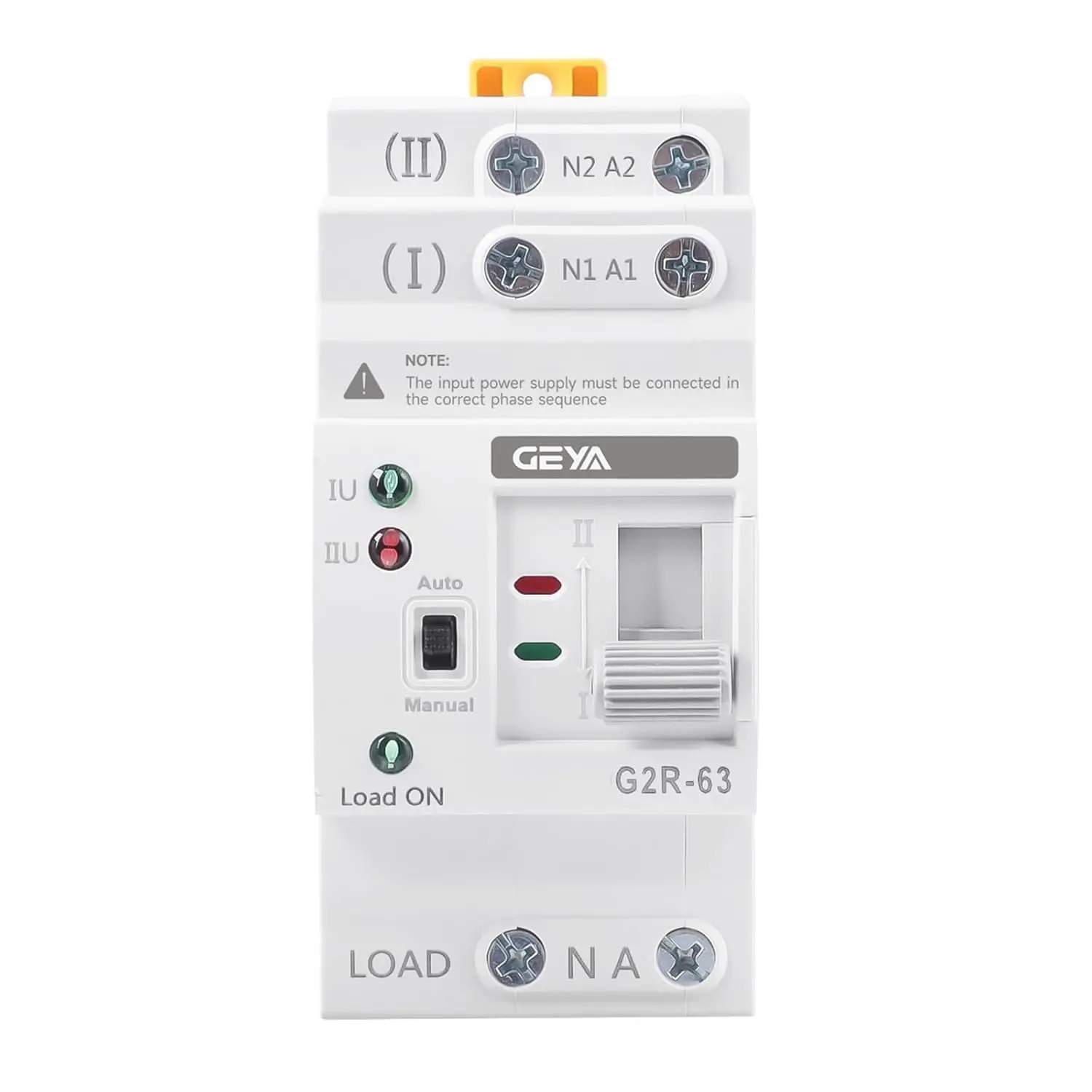 GEYA Mini ATS Automatic Transfer Switch 2 Pole 63A 120V, Dual Power Changeover Switch Auto Manual Generator Transfer Switch with Over Voltage & Under Voltage Protection, DIN Rail Mount Backup Power Switch for Home, Solar, Inverter, Cuba 110V 60Hz Systems