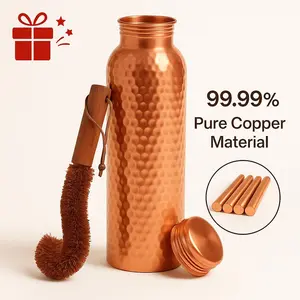 Copper 34oz Water Bottle - 100% Pure Copper, Heavy-Duty, Leak-Proof, Cleaning Brush Included, Ideal for Drinkware - Tumbler