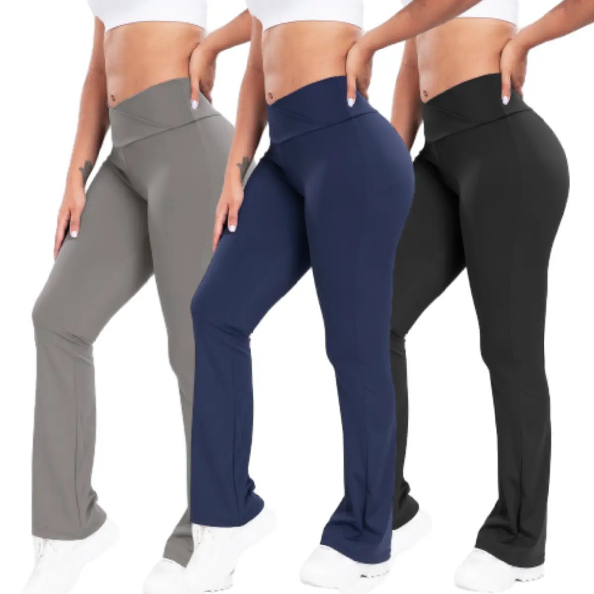 Women's Solid High-Waist Ankle-Length Flare Leggings - Long, Body Contour, Elastic Control Waistband, Tummy Control, Casual Comfy Black Bell Bottoms for Yoga, Gym, All-Season Women's Bottoms, Long Leggings, Flare Leggings Women