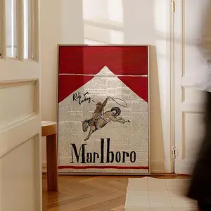 [Unframe] Vintage western cowboy Matchbox Print poster Trendy Matches Retro Marlboro Matchbook Wall Art Aesthetic newspaper bar cart