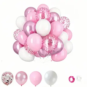 30-Pack Pink & White Confetti Balloons 10/12 Inch Pearl Latex for Wedding & Party Decor