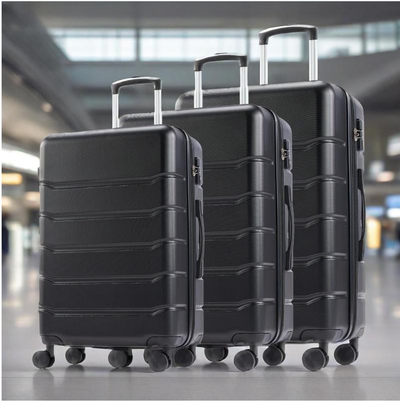 Set of 3 Hardside Luggage, Expandable Rolling Luggage with TSA Lock and Spinner Wheels, Black