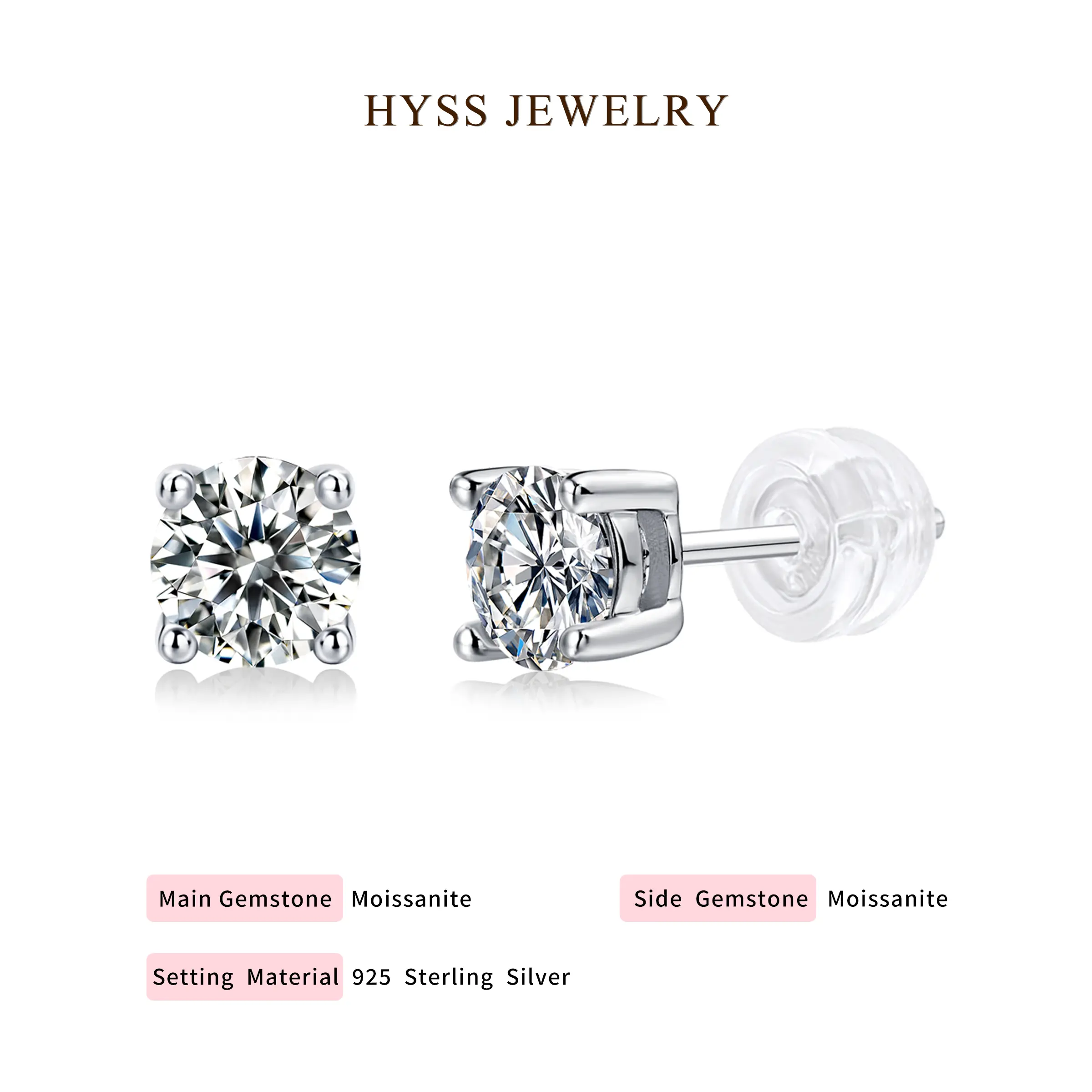 HYSS FOUR PRONG STUD Moissanite Earrings | 925 Sterling Silver