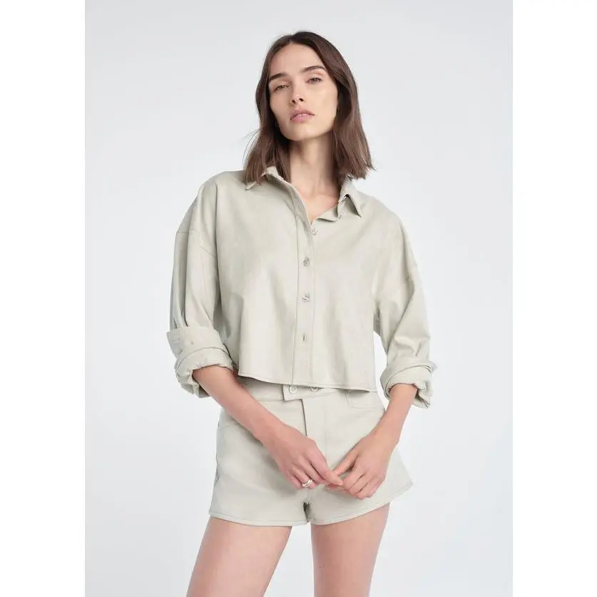 Favorite Daughter The Vegan Suede Crop Ex-Boyfriend Shirt in Bone