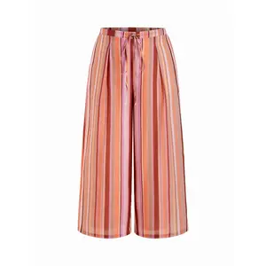 Cider Striped Mid Rise Drawstring Wide Leg Trousers Curve & Plus